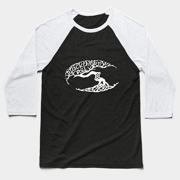 White Blackthorn Folly Logo Baseball T-Shirt by Blackthorn Folly